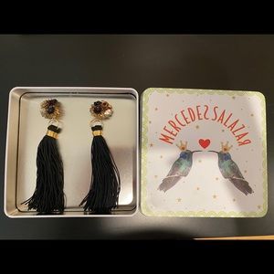 Mercedes Salazar black tassel  clip on earrings